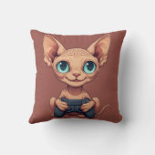 Coussin Chat Sphynx tenant une manette de jeu (Verso)