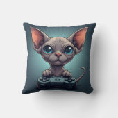 Coussin Chat Sphynx tenant une manette de jeu (Verso)