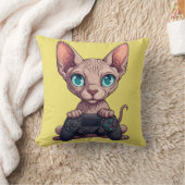 Coussin Chat Sphynx tenant une manette de jeu (Couverture)