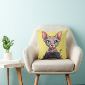 Coussin Chat Sphynx tenant une manette de jeu (Chaise)