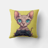 Coussin Chat Sphynx tenant une manette de jeu (Verso)