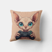 Coussin Chat Sphynx tenant une manette de jeu (Verso)