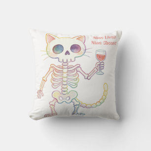 Coussin Chat squelette d'Halloween Neuf Vies Neuf Acclamat