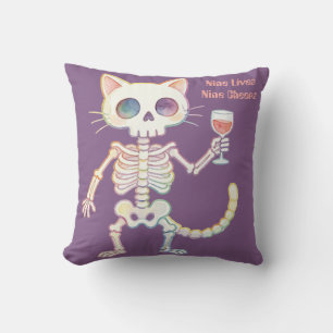 Coussin Chat squelette d'Halloween Neuf Vies Neuf Acclamat