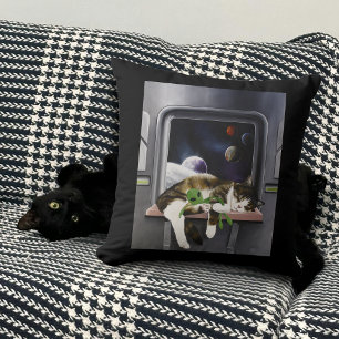 Coussin Chat tabby vaisseau spatial Peluche extraterrestre