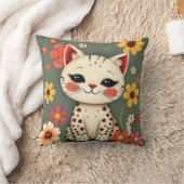 Coussin Chat tacheté heureux avec des fleurs (Couverture)