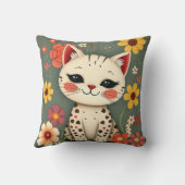 Coussin Chat tacheté heureux avec des fleurs (Verso)