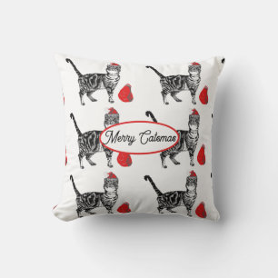 Coussin Chat tigré Noël Chapeau de Père Noël Chats Rouge B