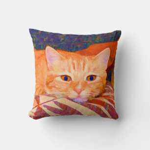 Coussin Chat tigré orange mignon drôle