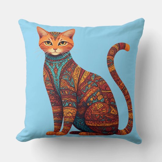 Coussin Chat tribal bohème coloré Art (Recto)
