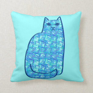 Coussin Chat, turquoise et marine modernes de la moitié d