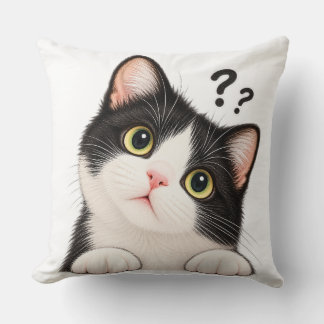 Coussin Chat tuxedo curieux Boki – Illustration de chat dr