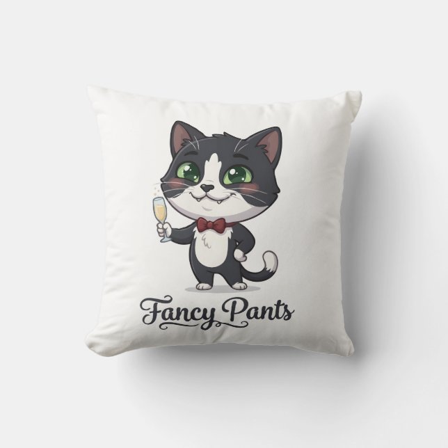 Coussin Chat Tuxedo Fancy Pants Porte un Toast (Recto)