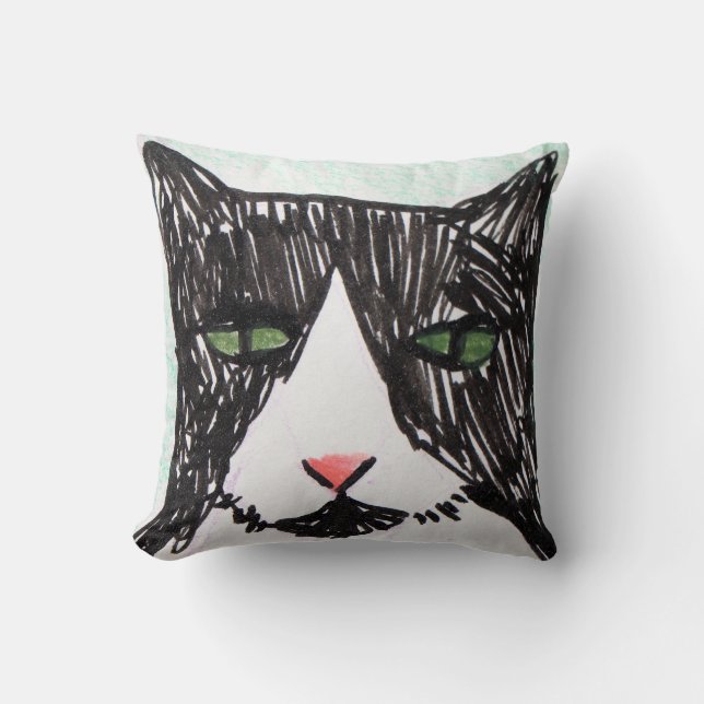 Coussin Chat Tuxedo Noir et Blanc                    (Recto)