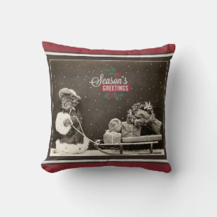 Coussin Chat vintage mignon superbe de Noël