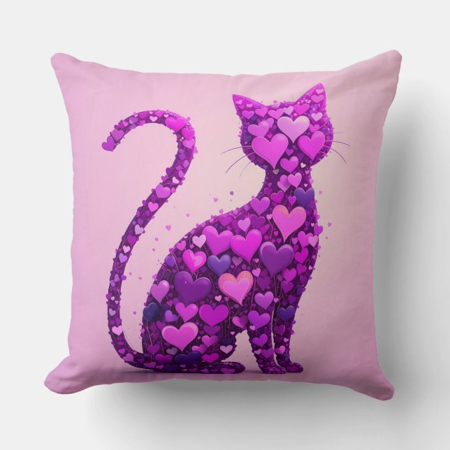 Coussin Chat Violet Composé de Forme de Coeur (Recto)