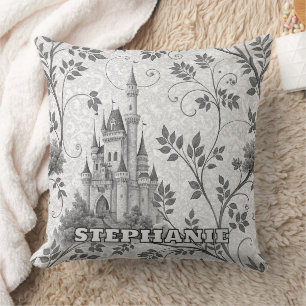 Coussin Château de la Fairytale en Niveaux de gris avec fr