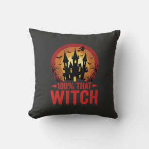 Coussin Château d'Halloween de cette sorcière à 100%
