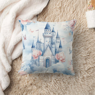 Coussin Château Enchanté en Fleurs Pastel Conte de Fées Fl