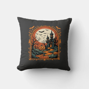 Coussin Château Hanté Halloween Citrouille Lune Vector Art