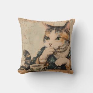 Coussin Chateau japonais vintage avec une tasse de thé