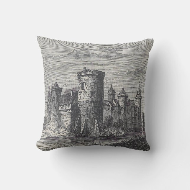 Coussin Château médiéval de Rouen | Noir et crème antique (Recto)