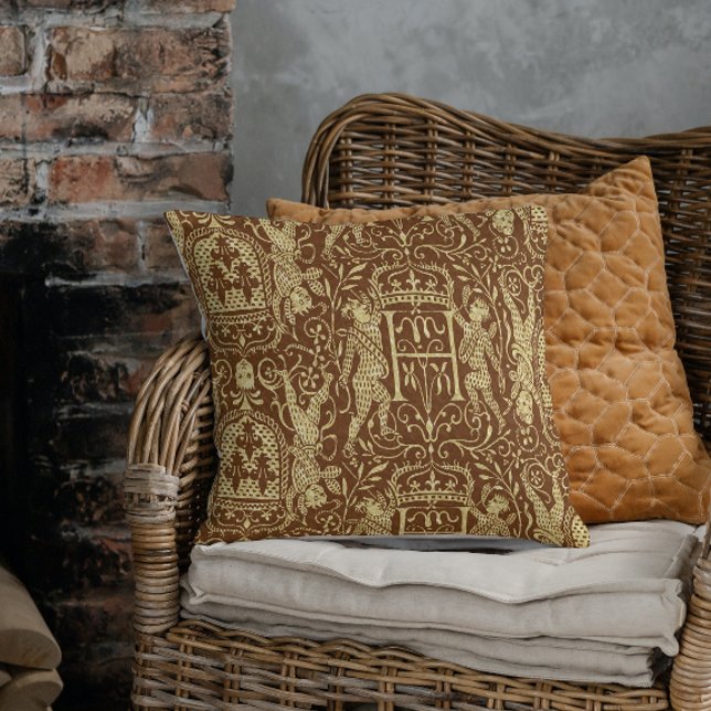 Coussin Château médiéval Heraldry Chic Brown et beige (Créateur téléchargé)