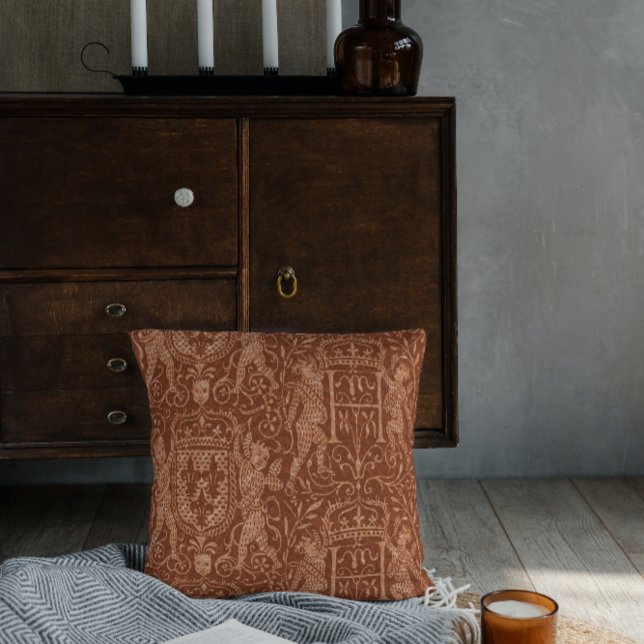 Coussin Château médiéval Heraldry Chic Rouge Brown (Créateur téléchargé)