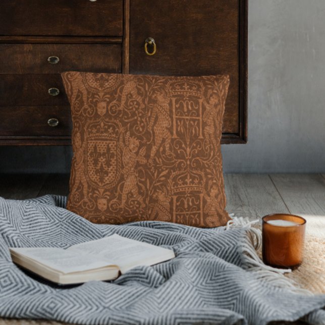 Coussin Château médiéval Heraldry Chic Russet Brown (Créateur téléchargé)