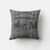 Coussin Château rustique rétro tonneau de vin monogramme  (Verso)