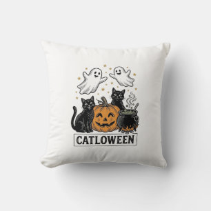 Coussin Chatloween Chat Fantôme Vintage Design de Chemise