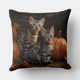 Coussin Chaton Bengal Automne Délice Citrouille