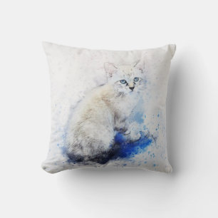 Coussin Chaton blanc aquarelle