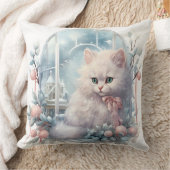 Coussin Chaton blanc Bow rose et boules (Couverture)