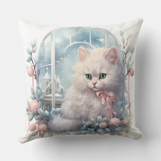 Coussin Chaton blanc Bow rose et boules (Verso)