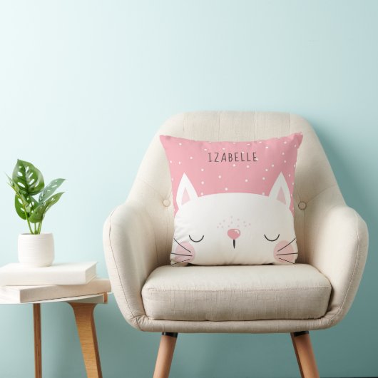 Coussin Chaton blanc - Décor de pépinière - Nom (Chaise)