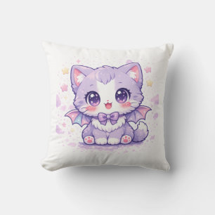 Coussin Chaton Chauve-Souris Pastel Kawaii aux Ailes de La