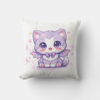 Coussin Chaton Chauve-Souris Pastel Kawaii aux Ailes de La