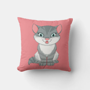 Coussin Chaton de dessin animé gris tabby rose Chat mignon