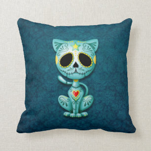 Coussin Chaton de sucre de zombi, bleu