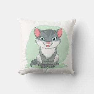 Coussin Chaton Gris Tabby Chat de Dessin Animé Mignon