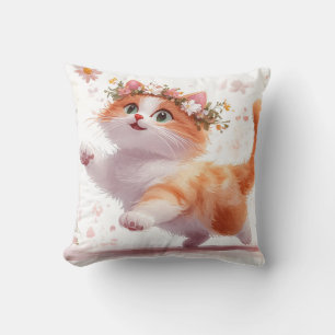 Coussin Chaton joueur avec couronne de fleurs de marguerit