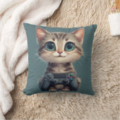 Coussin Chaton mignon tenant une manette de jeu Chat joueu (Couverture)