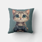 Coussin Chaton mignon tenant une manette de jeu Chat joueu (Verso)