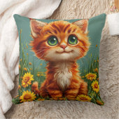 Coussin Chaton orange adorable assis dans un champ (Couverture)