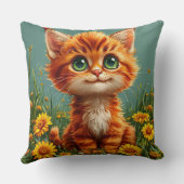 Coussin Chaton orange adorable assis dans un champ (Verso)