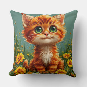 Coussin Chaton orange adorable assis dans un champ
