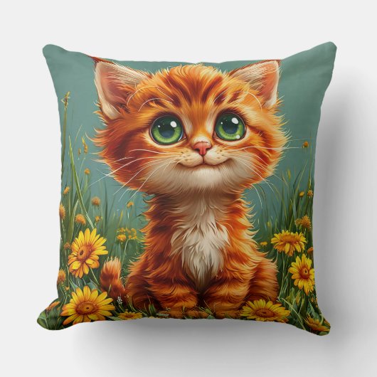 Coussin Chaton orange adorable assis dans un champ (Recto)