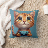 Coussin Chaton orange tenant une manette de jeu Chat joueu (Couverture)