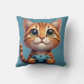 Coussin Chaton orange tenant une manette de jeu Chat joueu (Verso)